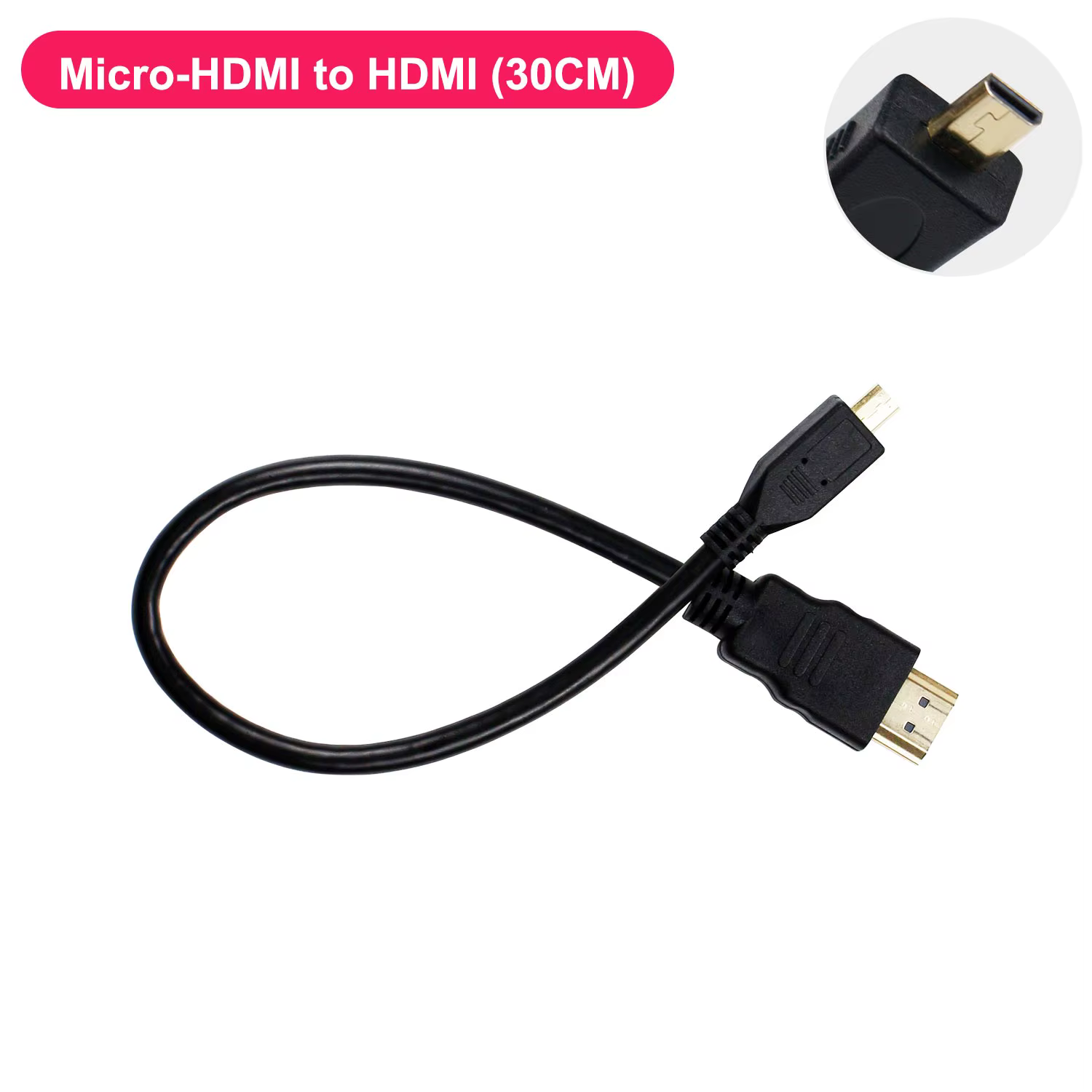 Micro-HDMI-zu-HDMI-Kabel adapter für Raspberry Pi 5/4b mit vergoldeter Unterstützung HD 4k 60Hz Video 30cm
