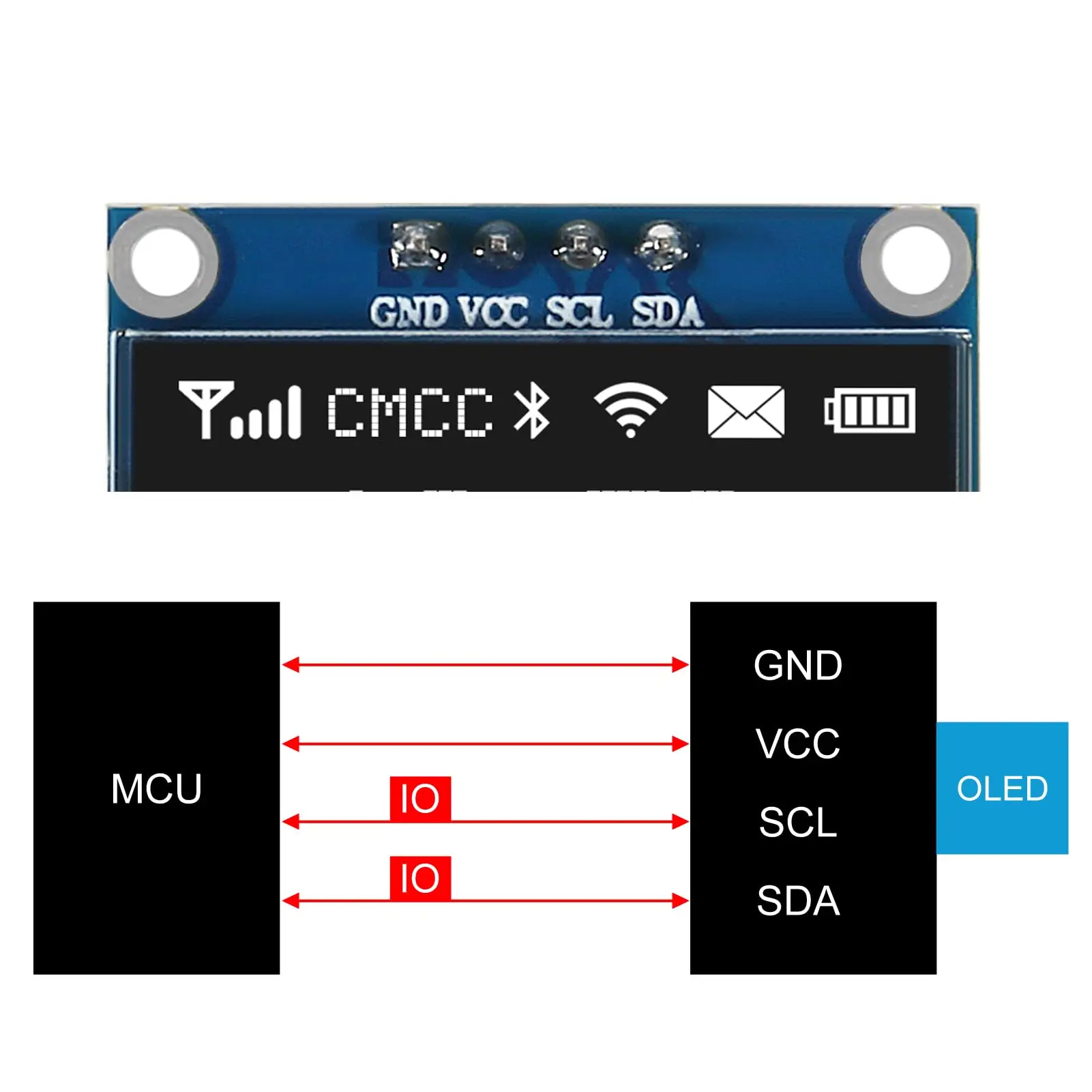 0,96 Zoll OLED-Displaymodul I2C IIC 128x64 SS-D-1306 3,3V-5V – Bild 2