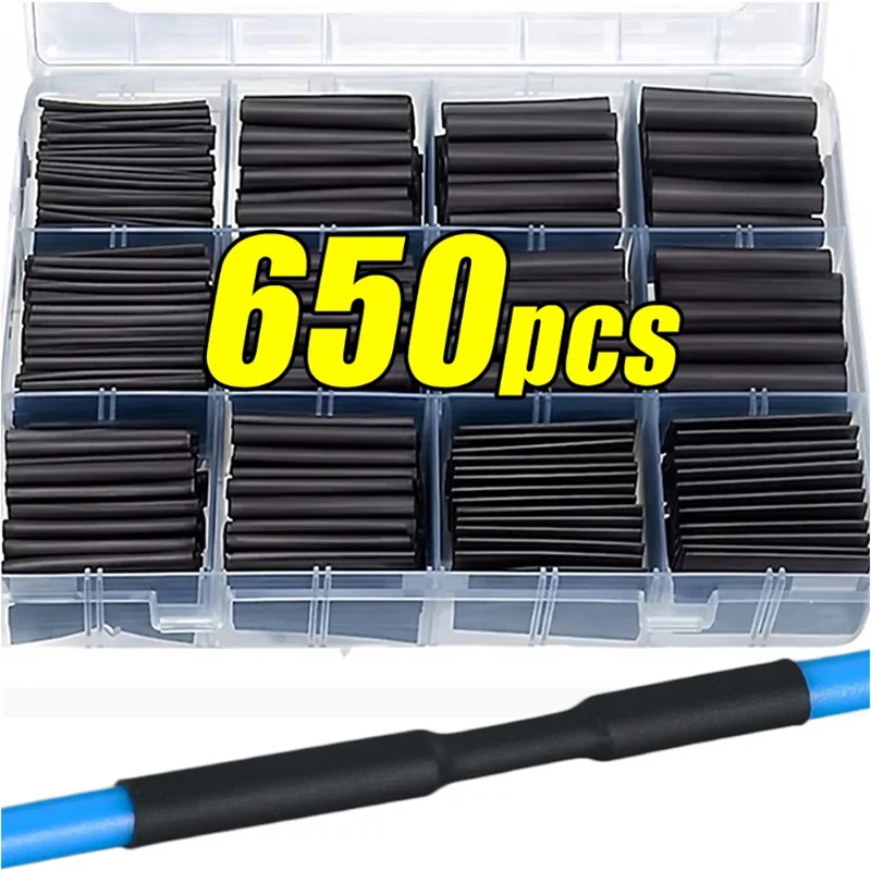 Schwarzes Schrumpfschlauch-Set, thermobeständiger Schlauch, Schrumpfdraht, Verpackung, elektrischer