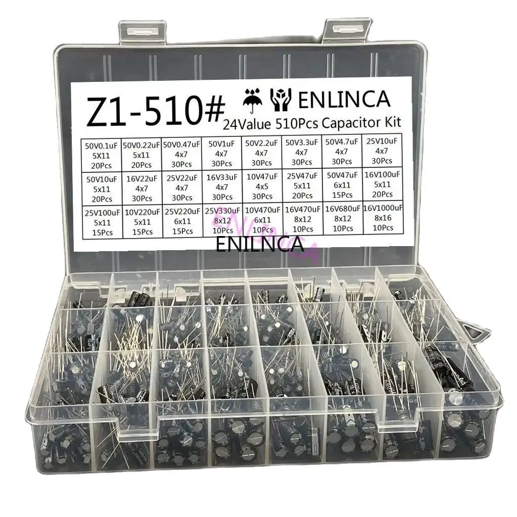 0,1 UF-1000 UF 24 Werte Aluminium-elektrolytkondensatoren 16-50 V mix elektrolytkondensator (510 Stück)