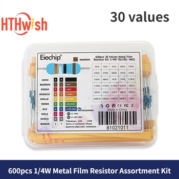 30Werte 1/4W Metallschichtwiderstandssatz mit Box 10Ohm ~1M Widerstand 1% Satz Widerstände