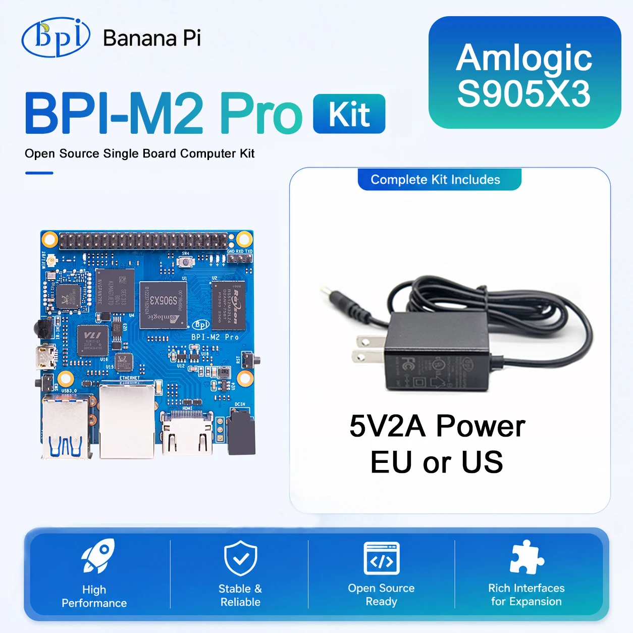 Banana PI BPI-M2 Pro mit Metallgehäuse, Amlogic S905X3 Quad-Core, 2G LPDDR4, 16G eMMC, HDMI 2.1, WLAN, BT 4.2