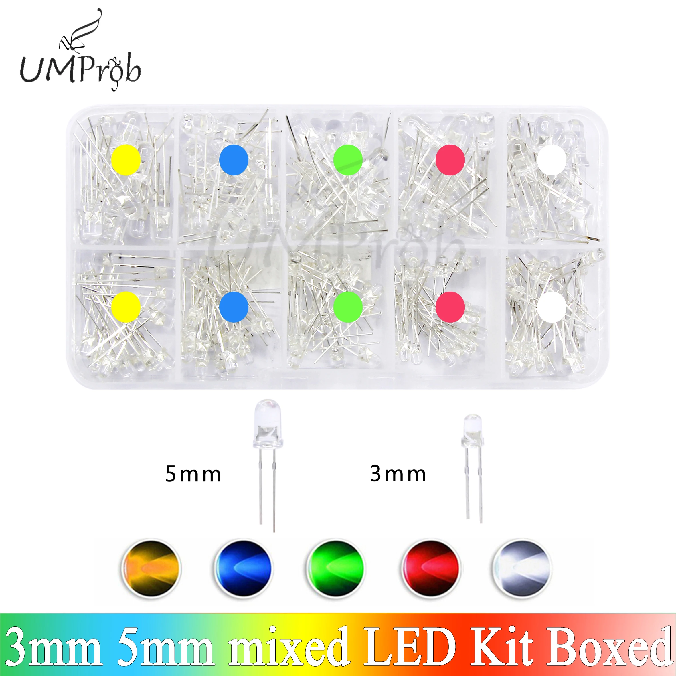 3mm 5mm LED Diode Assorted Kit Weiß Grün Rot Blau Gelb Orange F3 F5 – Bild 3