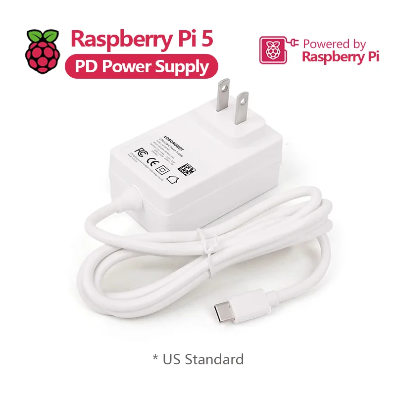 Raspberry Pi 5 5B PD 5V5A USB-C-Netzteil 100-240 VAC 5. Generation, USB-Typ-Netzkabel, 100-240 VAC 0,8 A