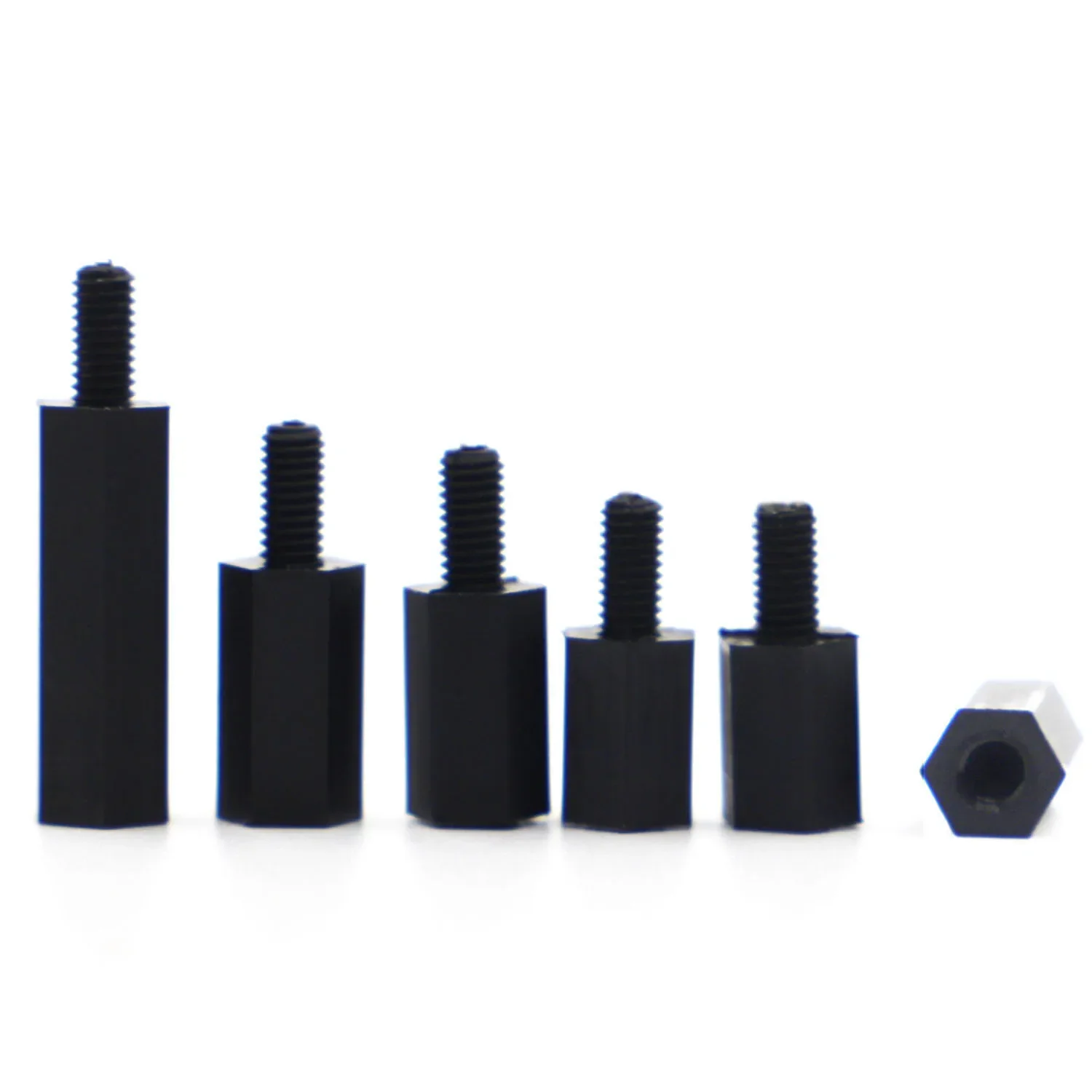 Männlich zu weiblich Nylon Abstandshalter M2 M2,5 M3 M4 * L + 6 mm schwarz PCB Abstandshalter Spalte