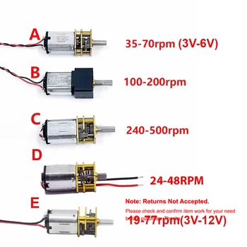 GA12-N20 DC 3V 5V 6V Mini N20 Ganzmetall-Zahnrad-Getriebemotor 35/70/100/200/500 U/min langsame