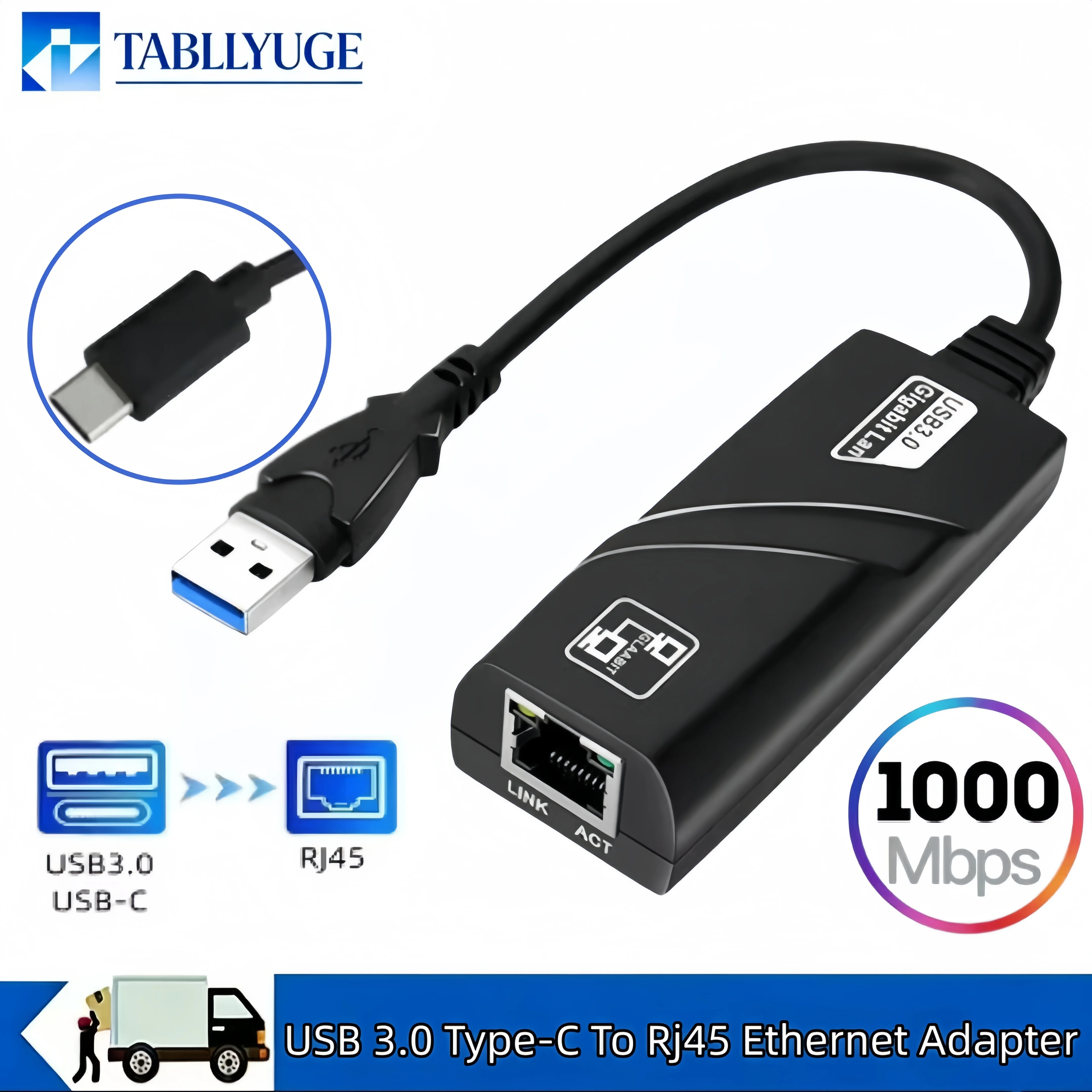 USB 3.0 zu RJ45 Gigabit Ethernet Adapter 10/100/1000 Mbit/s Kabelgebundene LAN-Netzwerkkarte für PC Laptop Mac