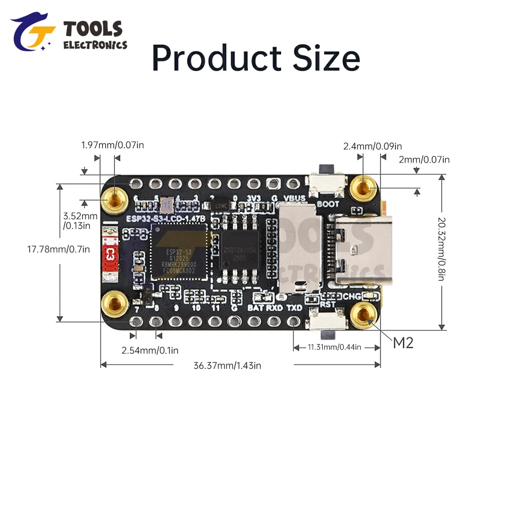ESP32-S3 Entwicklungsplatinenmodul 1,47-Zoll-LCD-Display WiFi BT – Bild 6