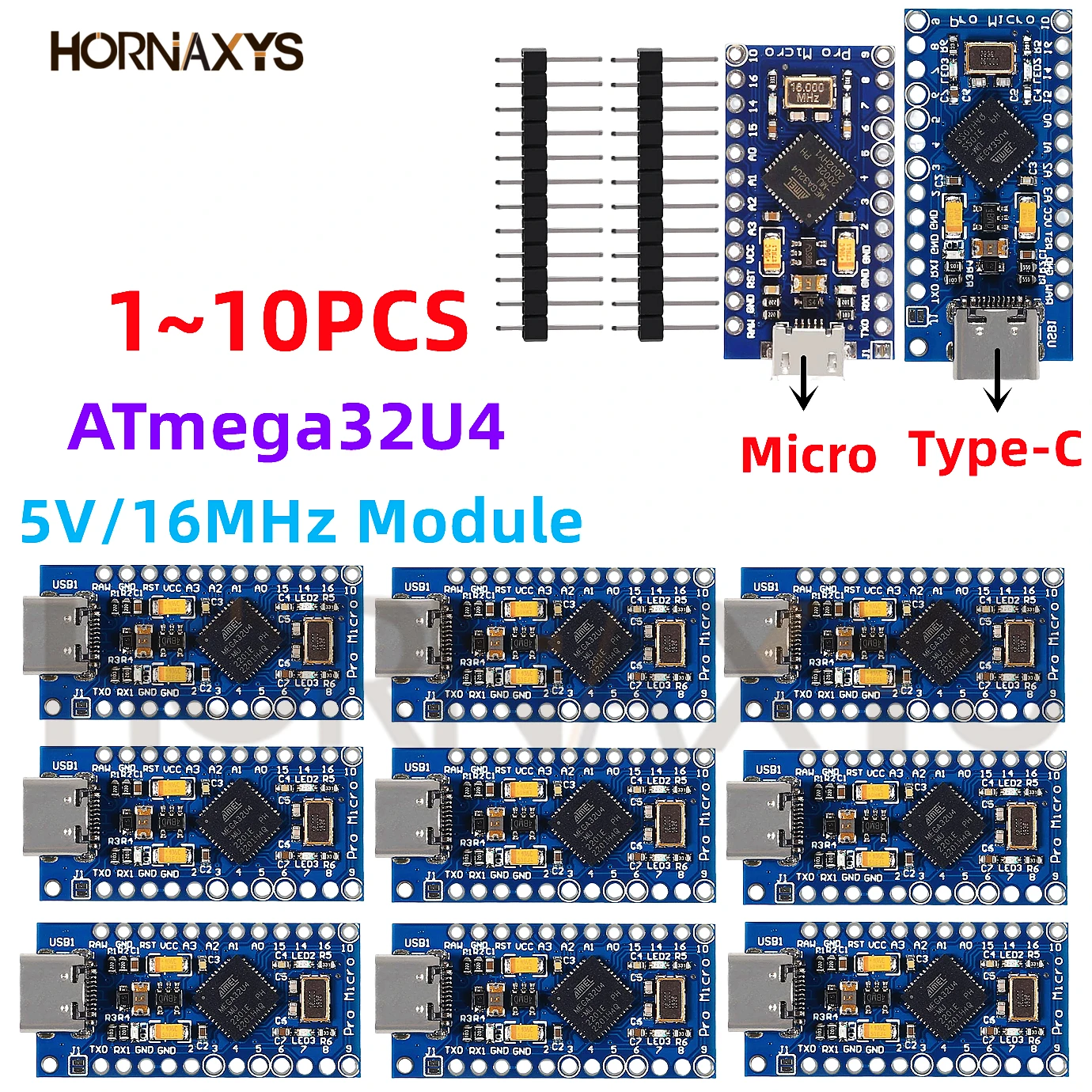 Pro Micro ATmega32U4 5V/16MHz Modul mit 2-reihigem Pin-Header für Leonardo TYPE-C USB für Arduino