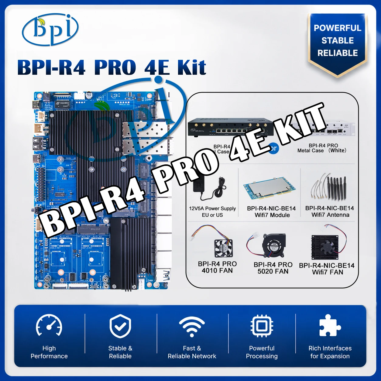 Banana Pi BPI-R4 PRO 4E Router-Board-Kit MediaTek MT7988A Quad-Core 4GB DDR4 8GB eMMC 256MB SPI-NAND Flash