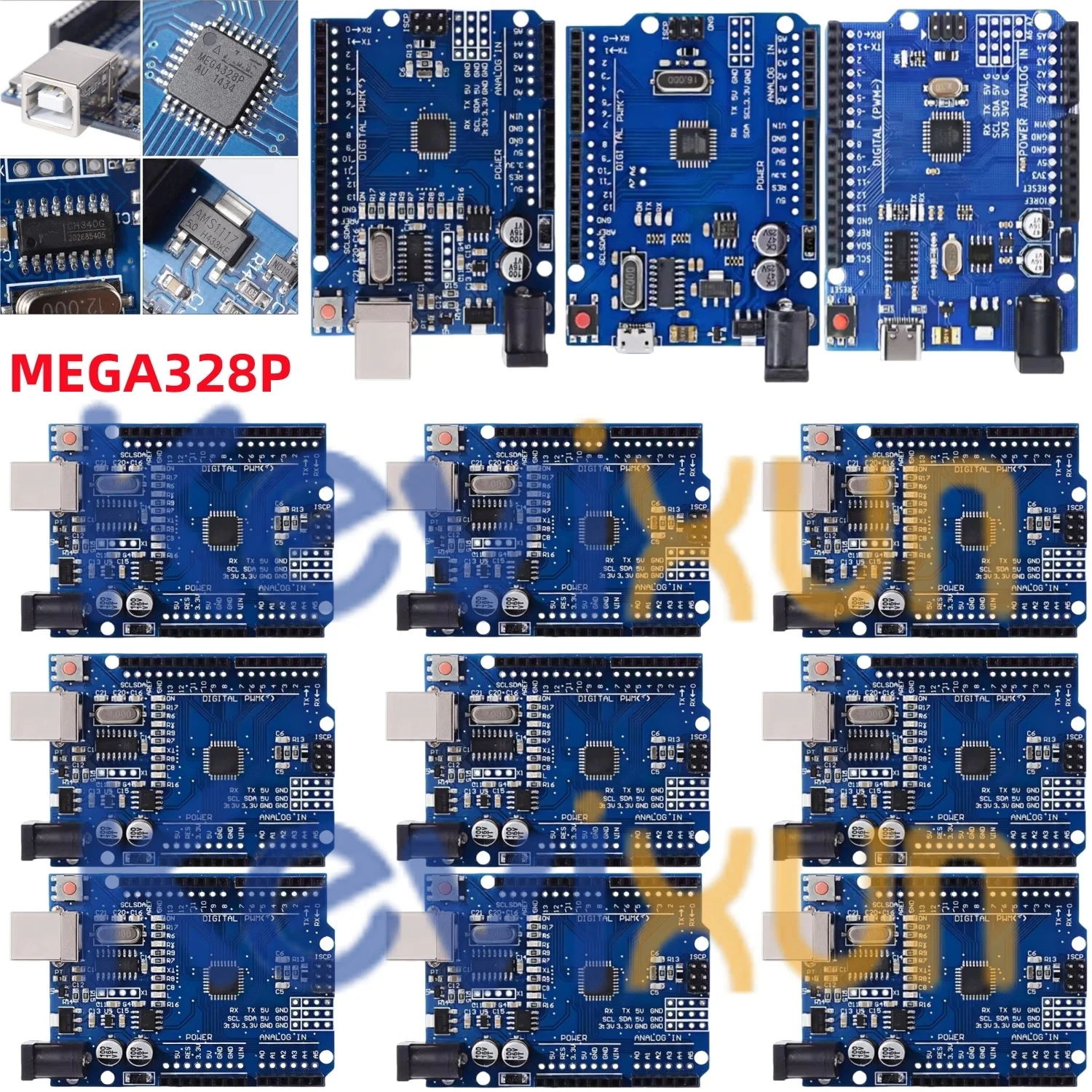 UNO R3 CH340G MEGA328P Chip für Arduino UNO R3 + USB/TYPE-C KABEL ATMEGA328P-AU Entwicklung Board 16Mhz