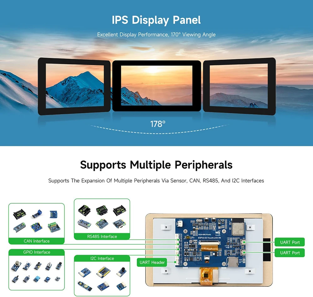Waveshare ESP32-S3 7,0 Zoll 1024 x 600 LCD-Entwicklungsboard – Bild 5