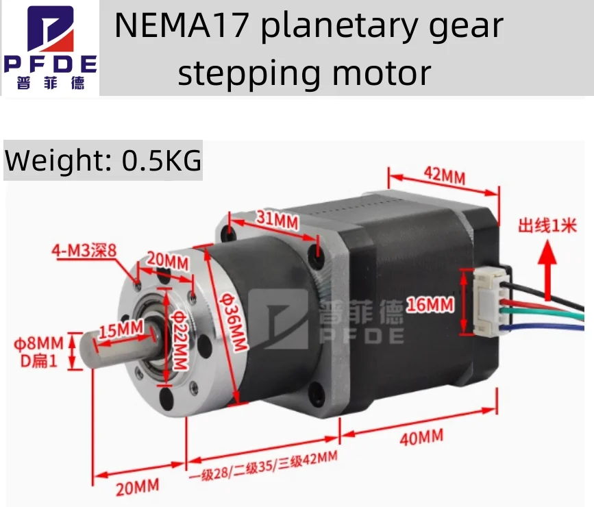 NEMA17 Schrittmotor 42HS40 40mm Gehäuselänge mit 3,71:1 -139:1 – Bild 4