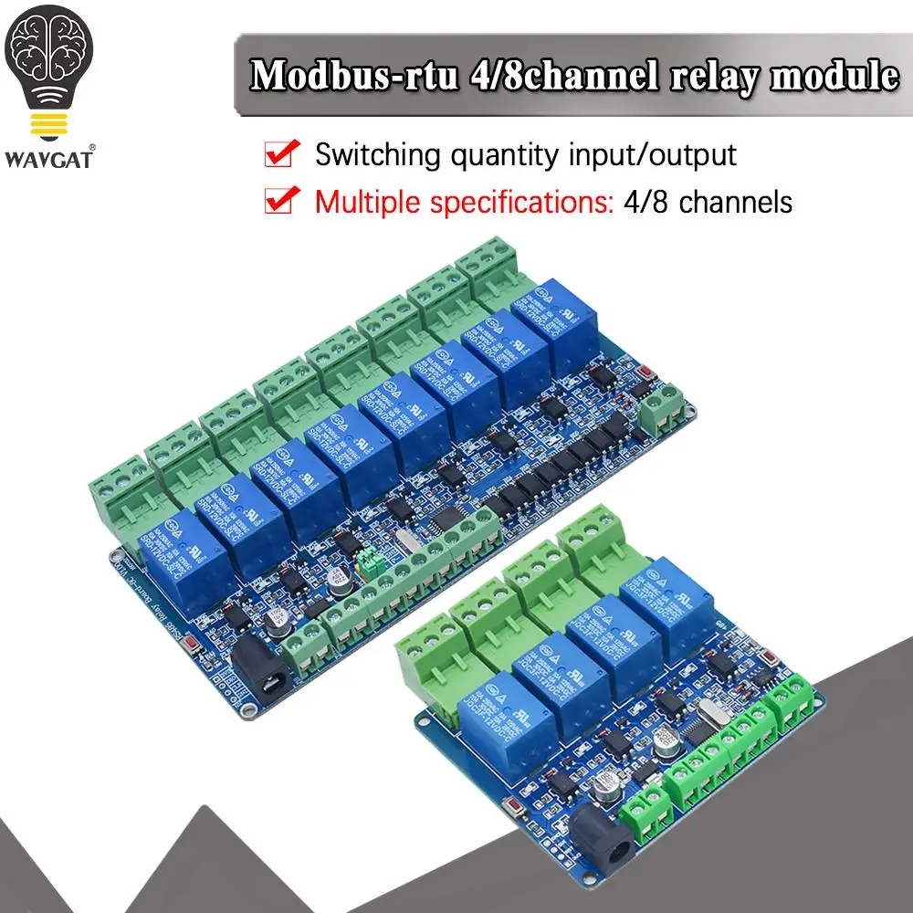 5V 12V Modbus Rtu 4 8-Kanal-Relaismodul RS485 TTL-Kommunikation 4 8-Wege-Eingangsrelaismodul
