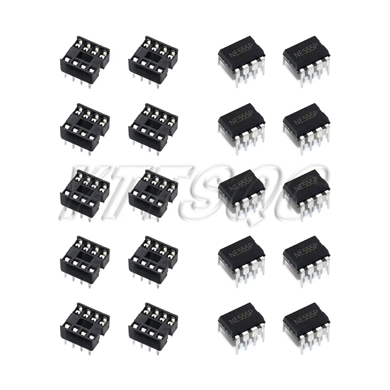 (10 Stück) NE555 NE555P IC 555 Timer-Programmier-Oszillator-Chip und 8-polige DIP-Sockel (20 Stück)