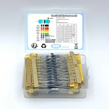 64 Werte 1R - 10MR 1/8 W 1 % 0,125 W Metallschichtwiderstände, sortiertes Kit-Set (640 Stück)