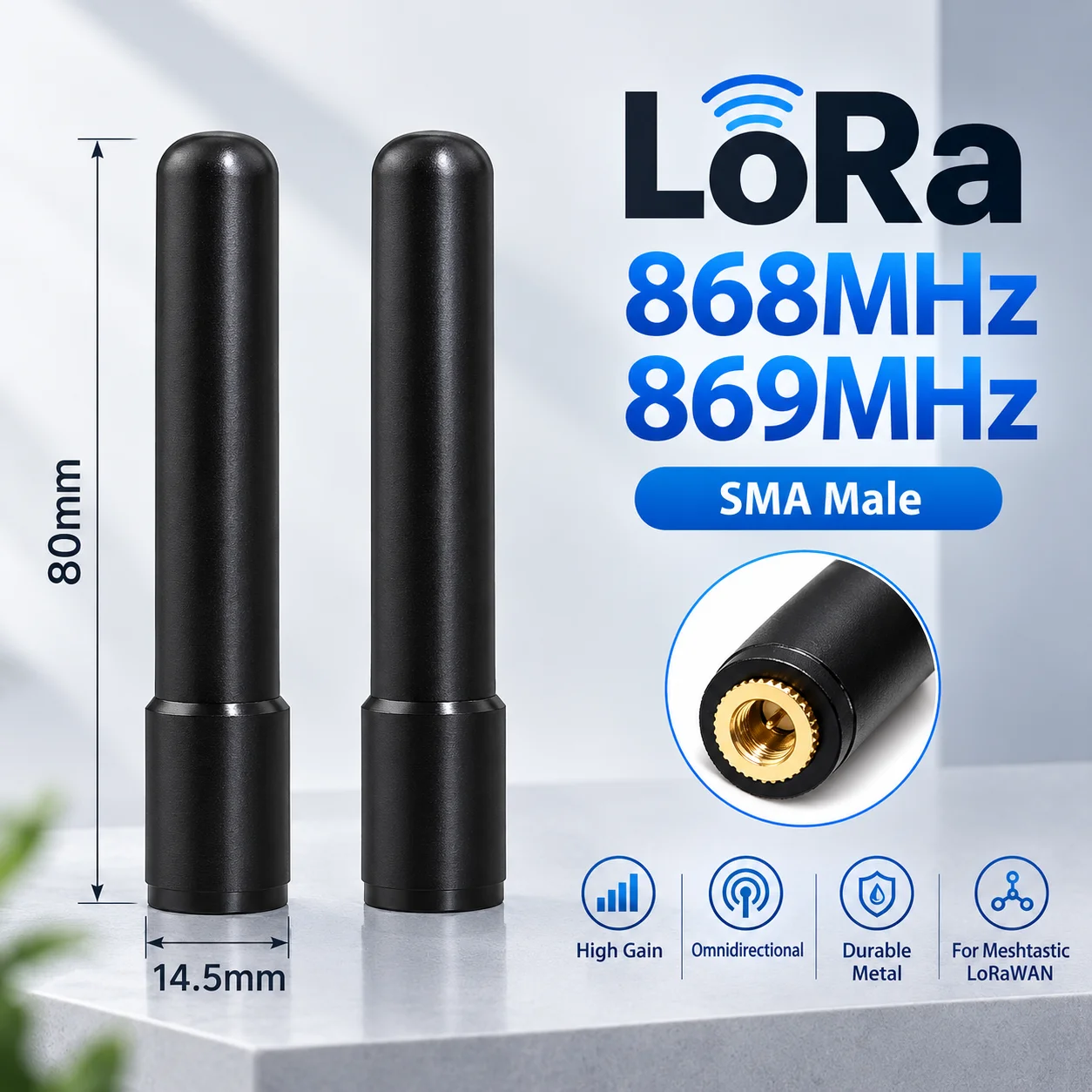 868MHz LoRa-Antenne LoRa WAN 863-870MHz SMA-Stecker, omnidirektionale Kurzantenne mit hoher Verstärkung