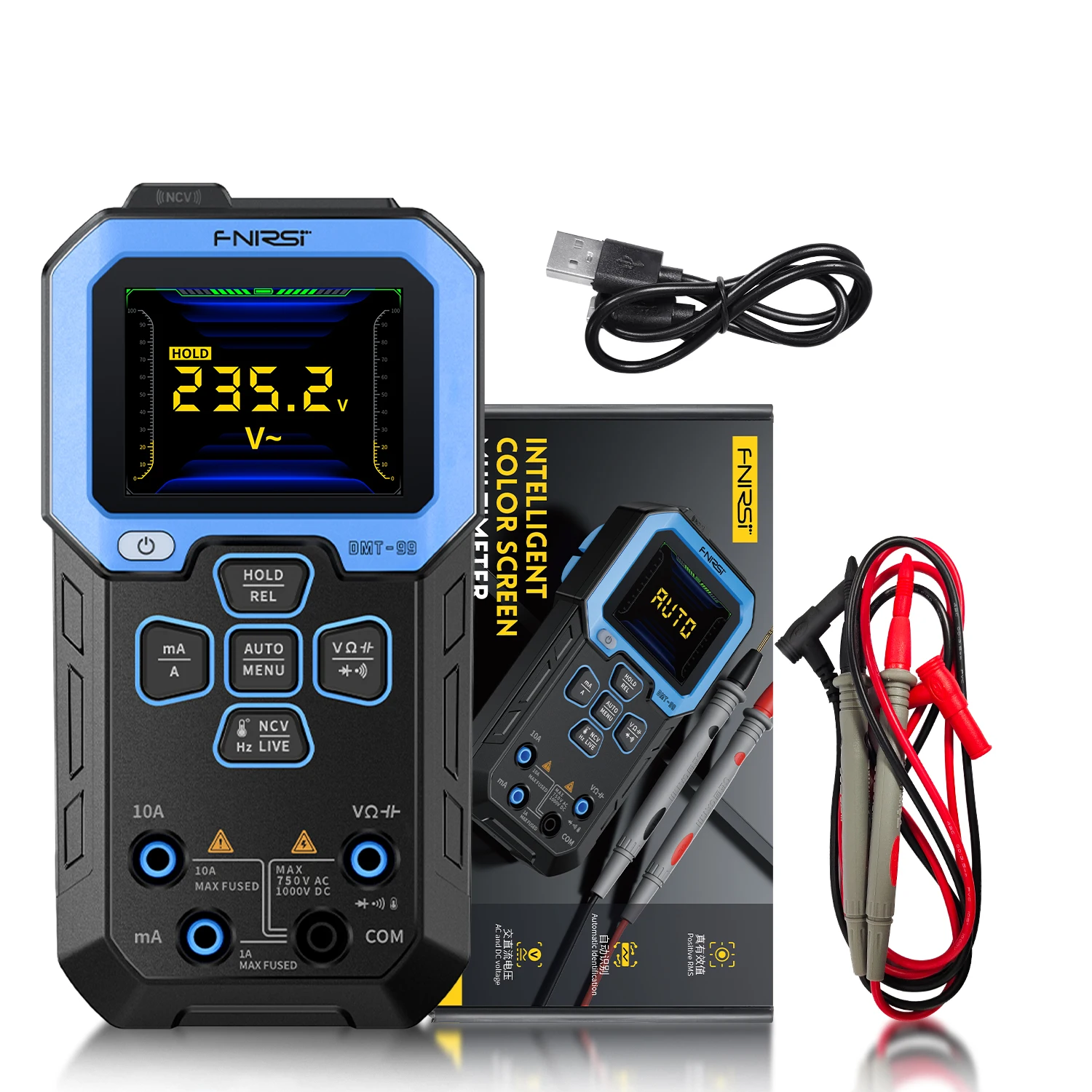 FNIRSI DMT-99 Digitales Multimeter 9999 Anzeigen Smart Professioneller Tester 1000V 10A True RMS Auto-Range AC