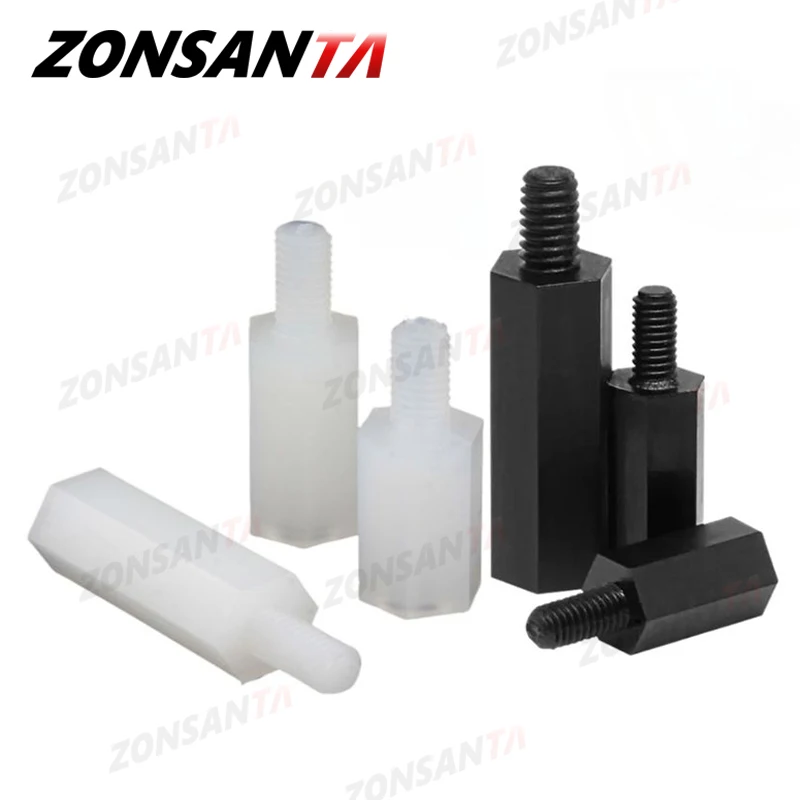 M2 M2,5 M3 M4 Schwarz Nylon Sechskant Außengewinde Abstandshalter Säulenmontage Gewinde PCB Kunststoff Weiß