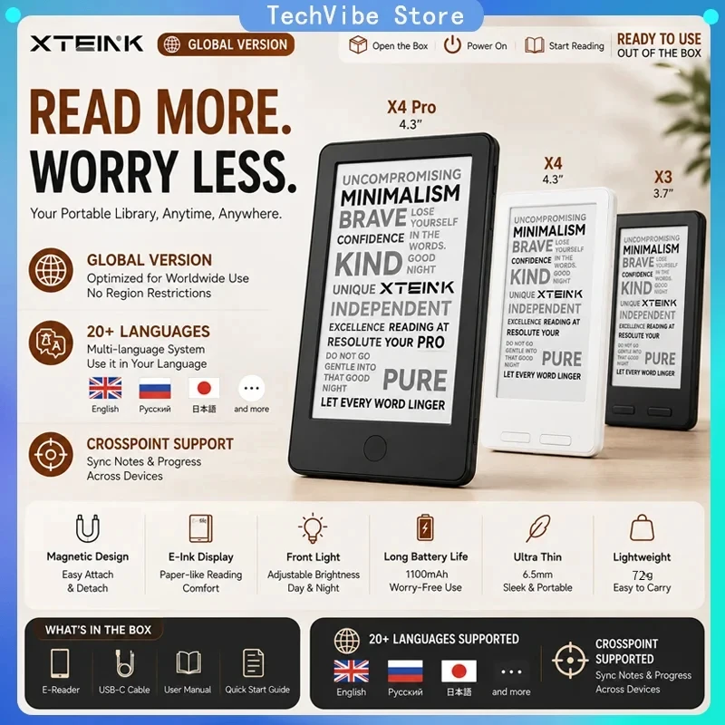 XTEINK E-Book X3 X4 Pro X4pro Global Edition Reader, tragbar, 3,7/4,3 Zoll Bildschirm, magnetisch, leicht