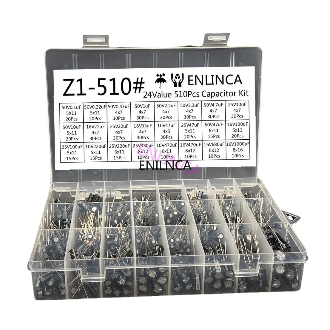 0,1 UF-1000UF 24 Werte Alu-elektrolytkondensatoren 16-50V (510 Stück) – Bild 3