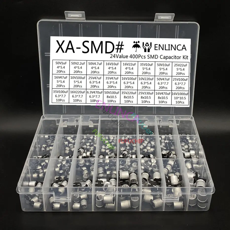 1uF-1000uF 24 Werte Assorted Kit Elektrolytkondensator SMD Aluminium-elektrolyt-kondensator (400 Stück)