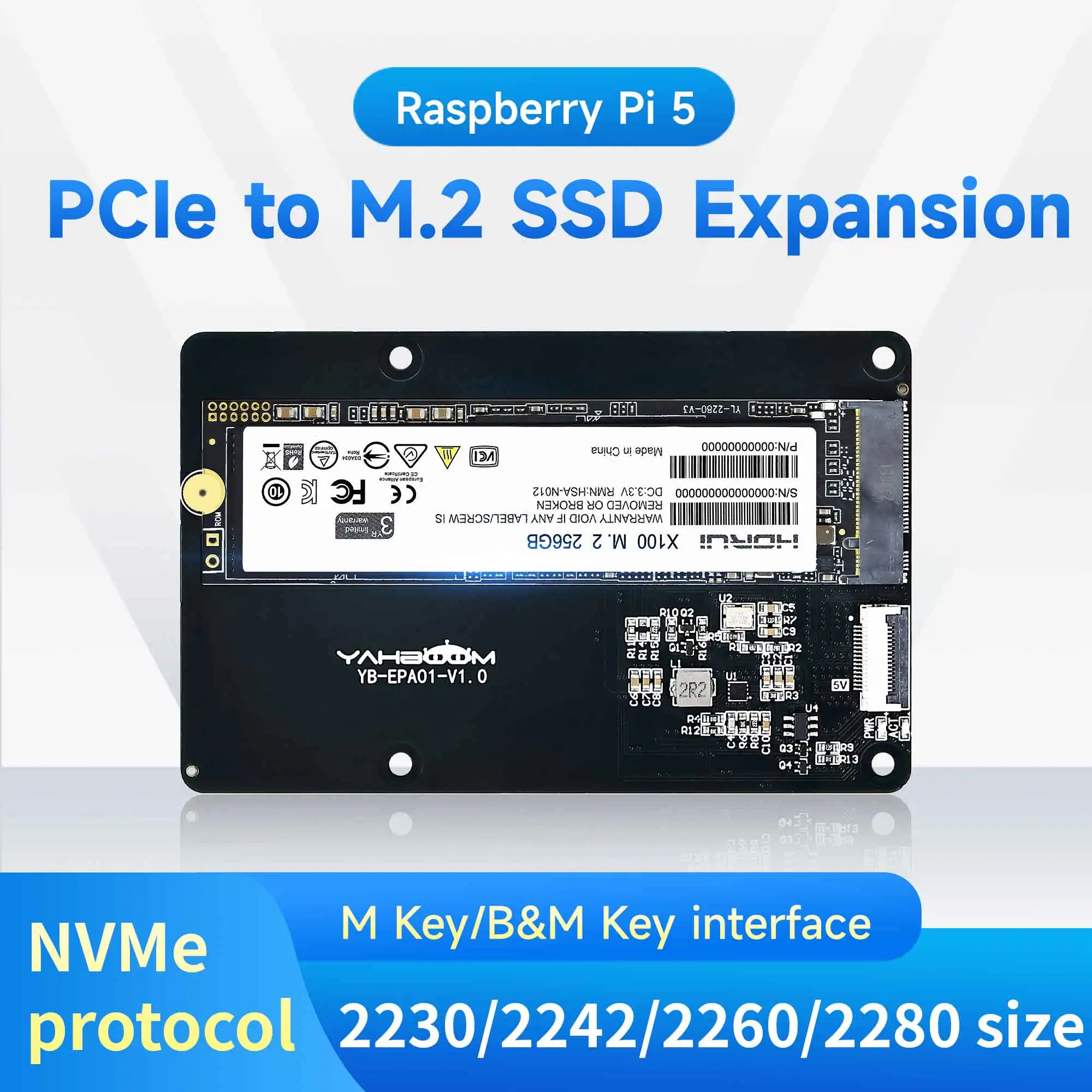 Raspberry Pi 5 NVME PCIe zu M.2 SSD Solid State Drive Erweiterungsplatine 2230 2242 2260 2280