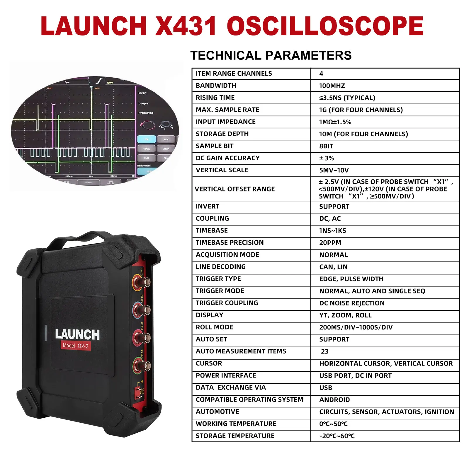 LAUNCH X-431 Oszilloskop O2-2 Scopebox Analizador 4-Kanal-Tester – Bild 3