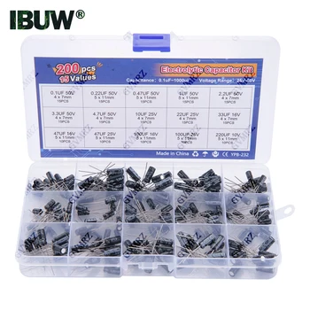 15 Werte 200 Stück Elektrolytkondensatoren Organisation Lagerung 0,1-220 uF Kondensatoren Sortiment Box Kit