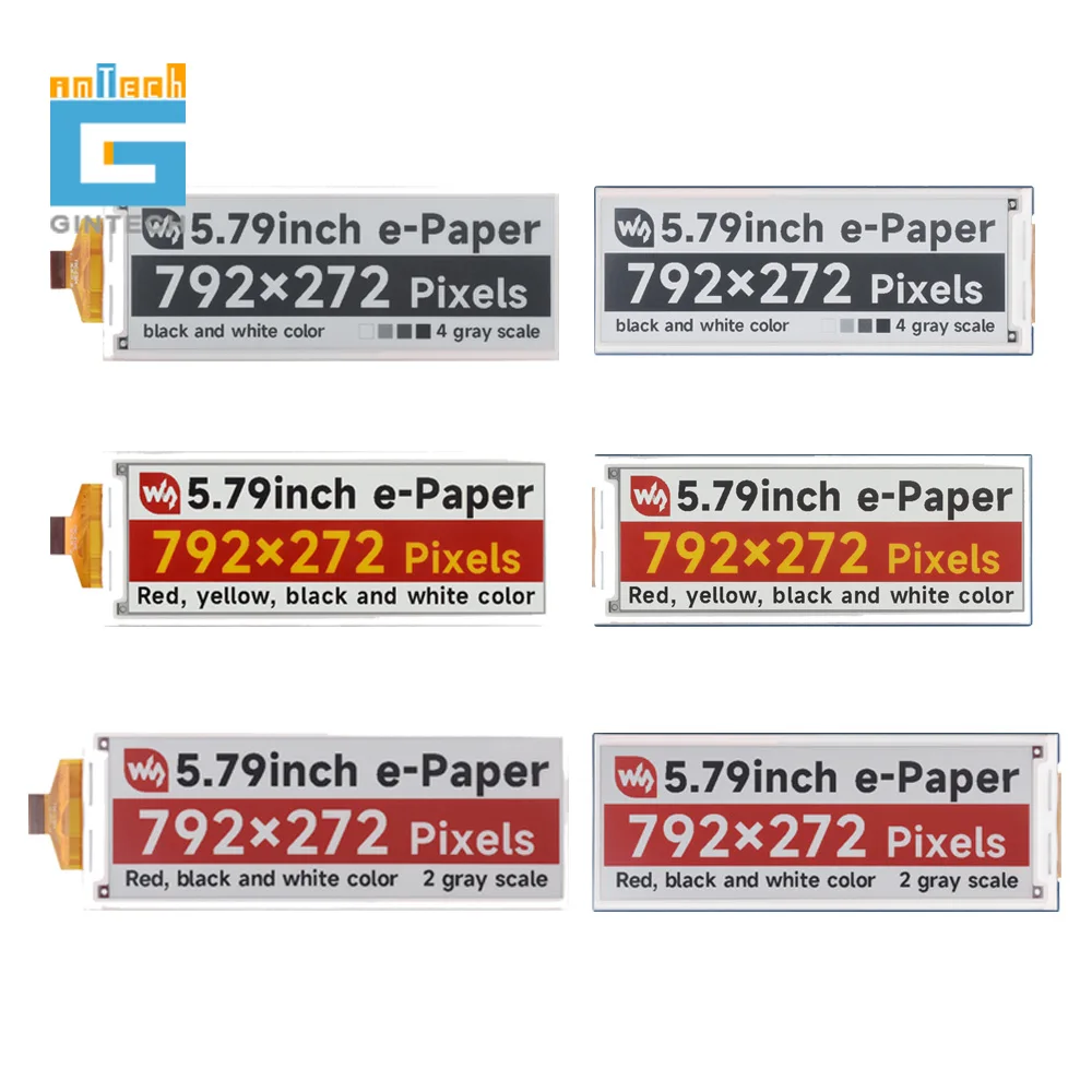 5,79 Zoll E-Paper-Rohdisplay, E-Ink-Display, 792 x 272, rot/gelb/schwarz/weiß, SPI-Kommunikation
