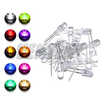 5mm LED-Dioden 5 mm Sortiment-Kit Weiß Grün Rot Blau Gelb Orange Rosa Lila Warmweiß DIY (100 Stück)
