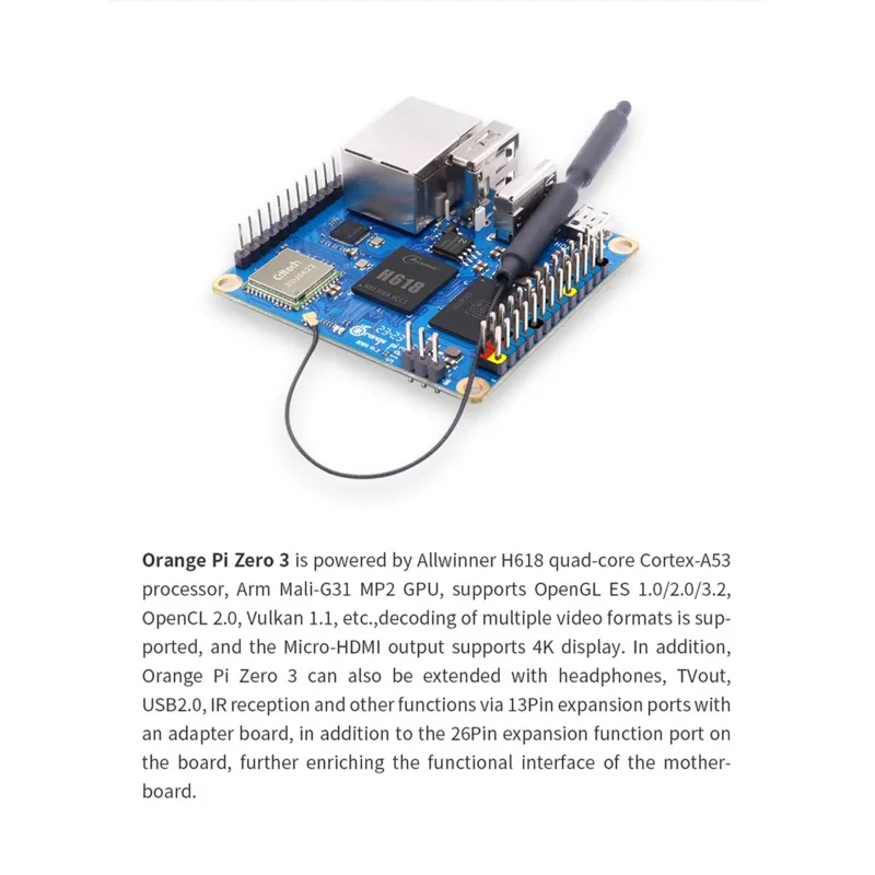 Orange Pi Zero 3 1G 1,5G 2G 4G RAM Allwinner H618 64-Bit 16 MB SPI – Bild 2