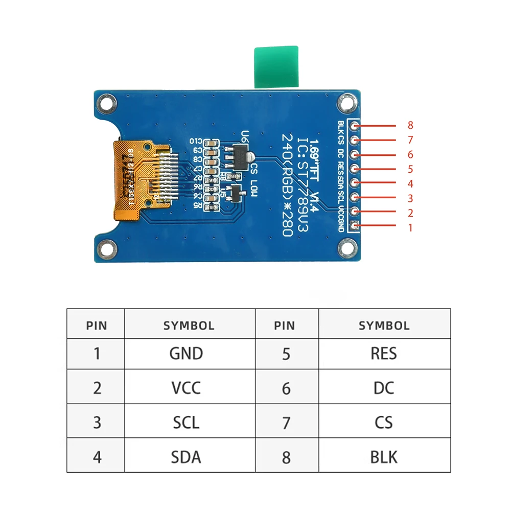 1,69-Zoll-TFT-LCD-Display, LCD mit abgerundeten Ecken, 8-poliges – Bild 6