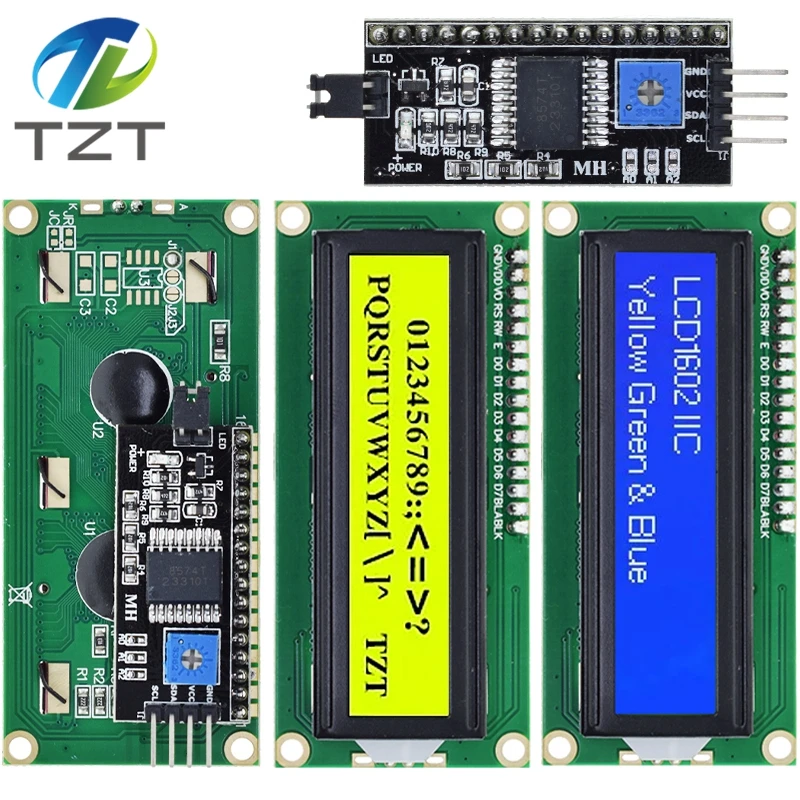 LCD1602 1602 LCD-Modul Blau/Gelb Grüner Bildschirm 16x2 Zeichen LCD-Display PCF8574T PCF8574 IIC