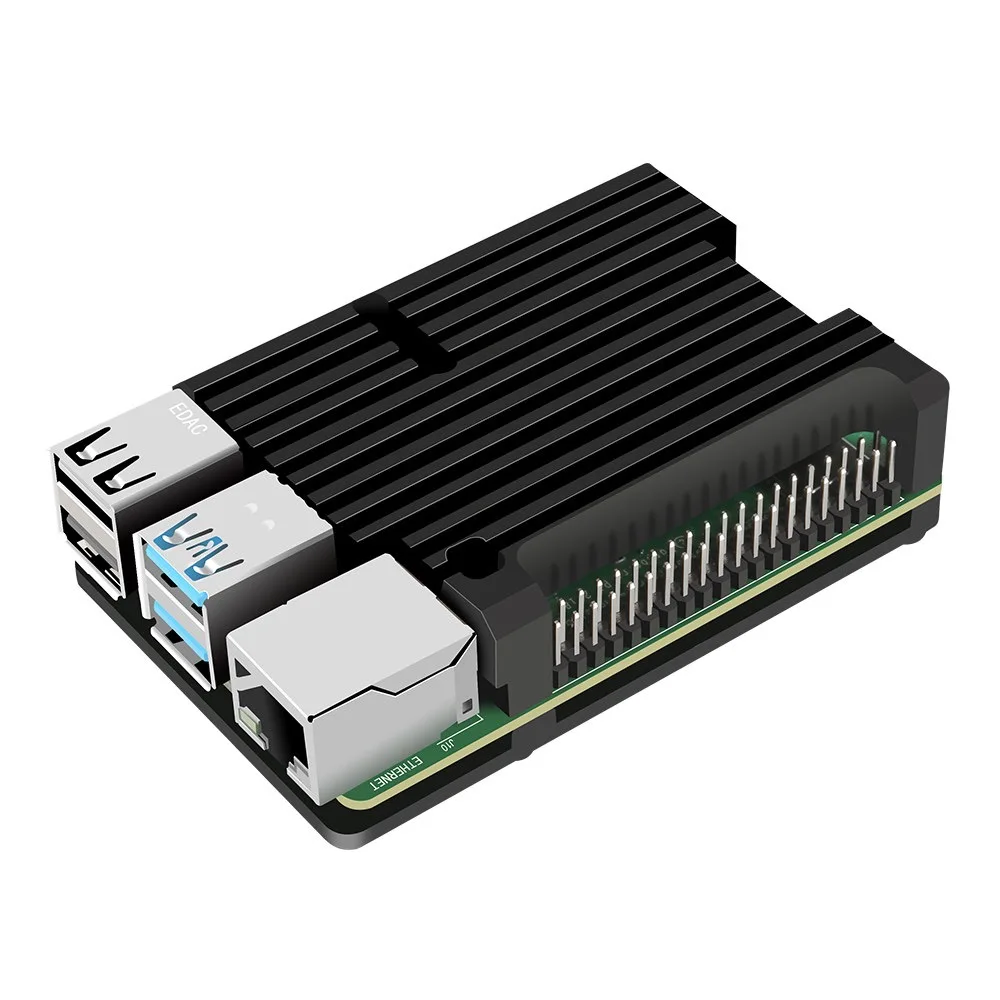Robustes Aluminiumgehäuse für Raspberry Pi 4 Modell B, Selbstkühlendes Metallgehäuse mit Kühlkörper