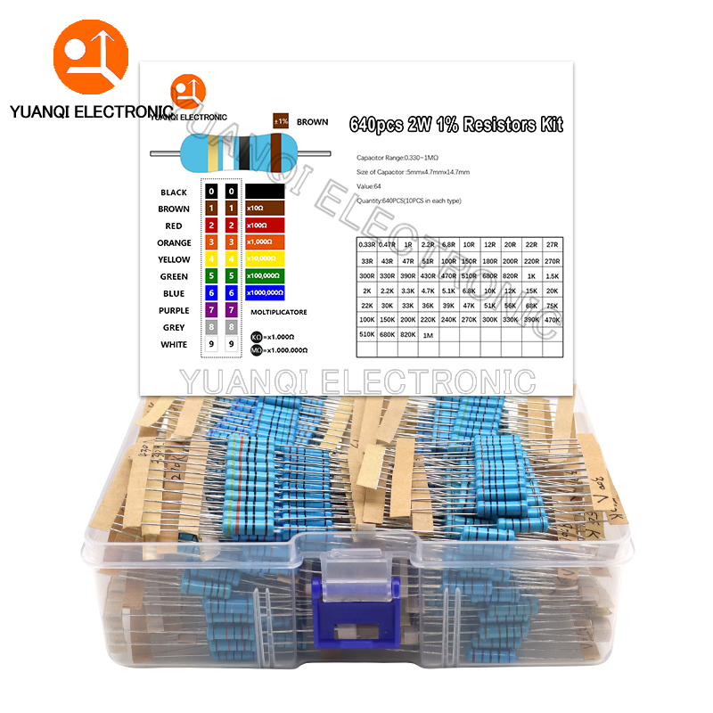 2 W Metallschichtwiderstandsset 1 % 0,33 R - 1 M Ohm 64 Werte x 10 Stück Widerstandsset (640 Stück)