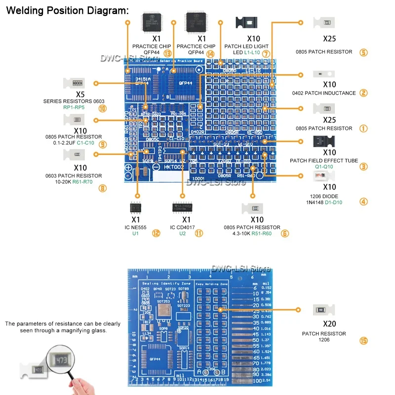 SMD/SMT Komponenten Löten Praxis Board Elektronische Projekt Kits DIY – Bild 2