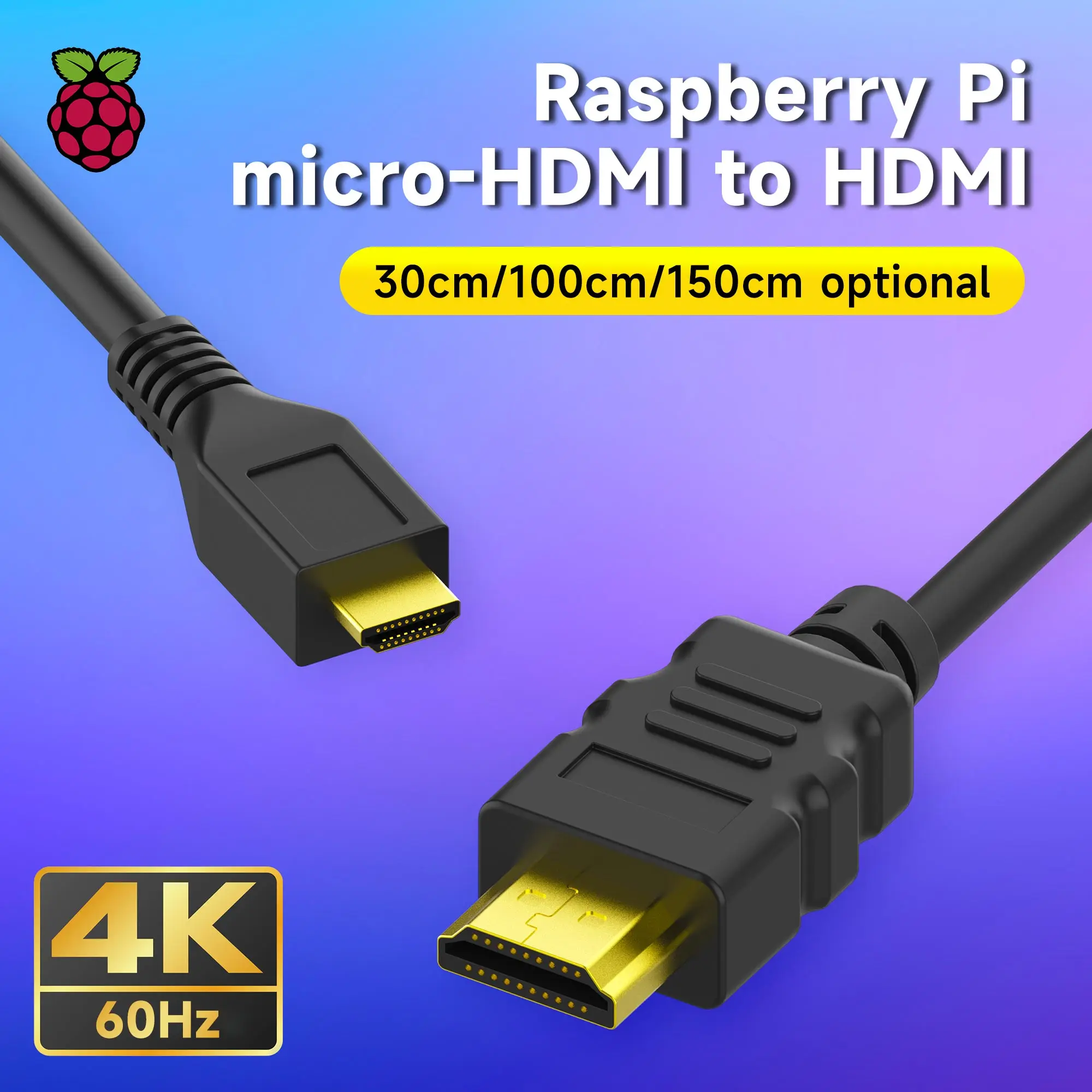 Micro-HDMI-zu-HDMI-Kabel adapter für Raspberry Pi 5/4b mit vergoldeter Unterstützung HD 4k 60Hz Video 30cm