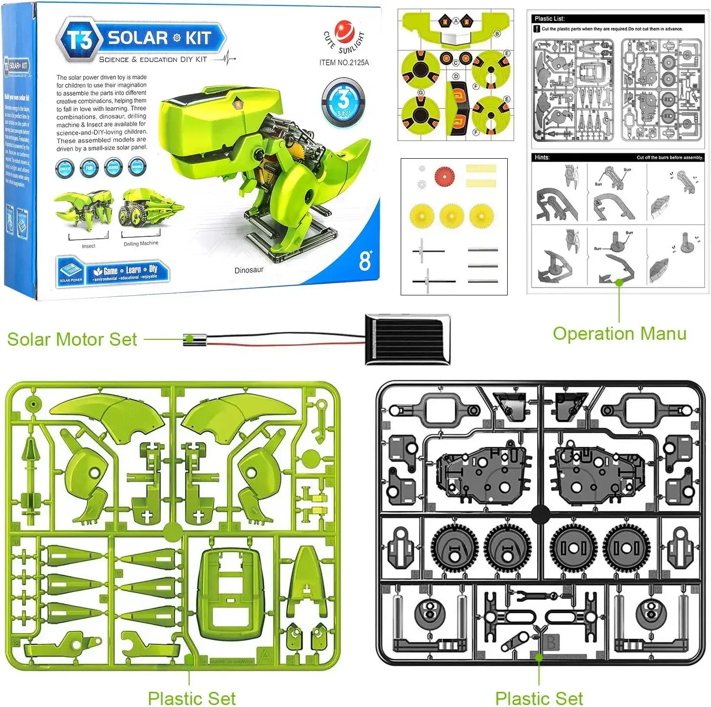 Montieren Solar Roboter Kit 3 in 1 Stiel Lernspiel zeug DIY – Bild 5