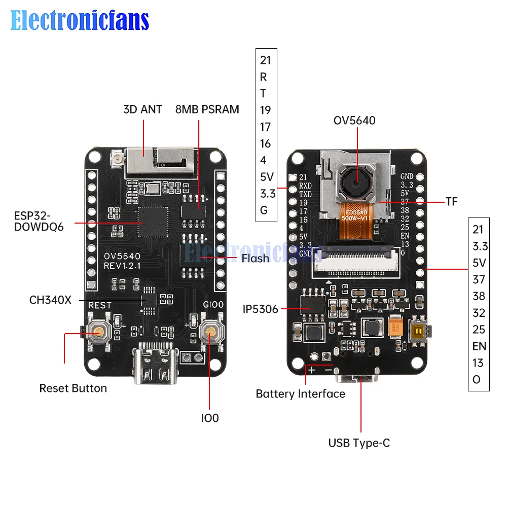 ESP32-CAM Entwicklungsboard WiFi Bluetooth Modul CH340X OV5640 AF-72mm – Bild 3
