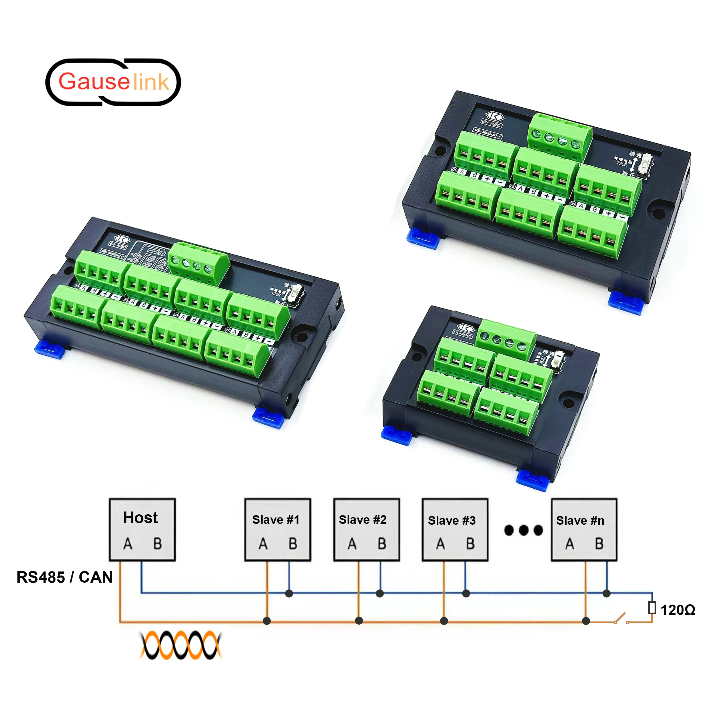 RS485 CAN Modbus RTU Klemmenblock-Hub 4/6/8 Kanal Schraubkontakt für Sensor PLC MCU Lineare