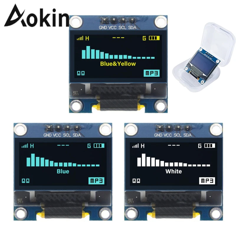 0,96 Zoll OLED-Display-Modul SSD1306 I2C IIC SPI Seriell 128 x 64 3,3 V-5 V Blau/Blau Gelb/Weiß für Arduino