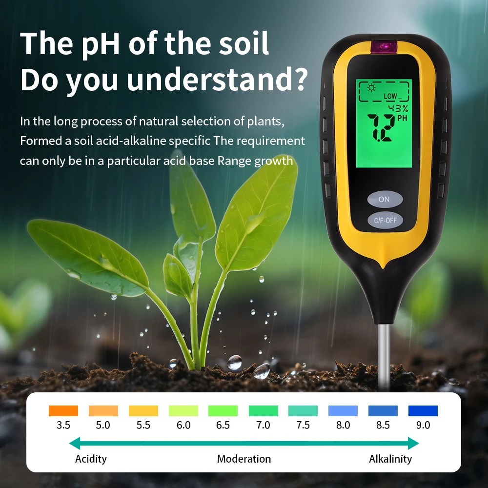 6in1 Bodenfeuchtigkeitssensor Bodenfruchtbarkeit/pH/Temperatur ℃ ℉ – Bild 3