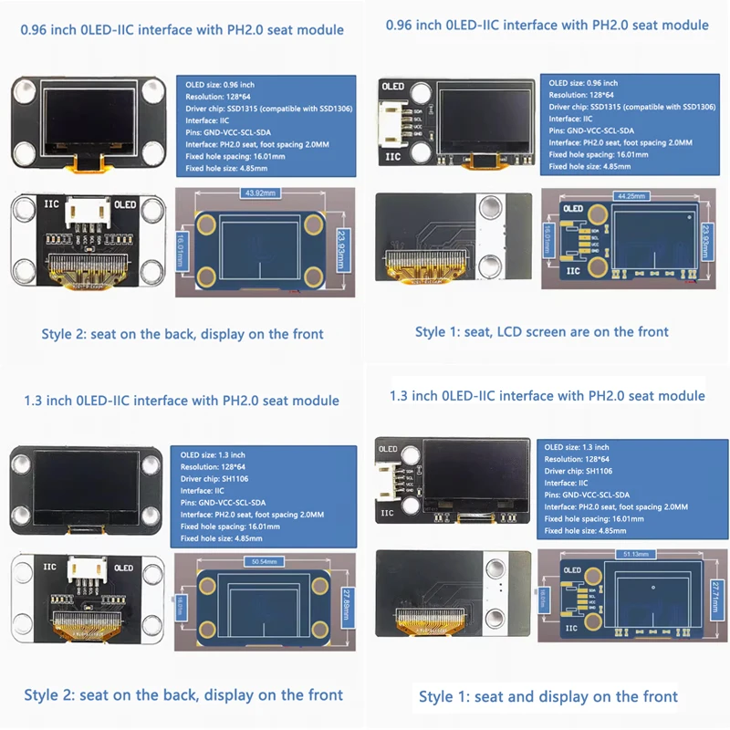 0,96 Zoll 1,3 Zoll 12864 Display OLED-Modul IIC LCD-Bildschirm SSD1306 – Bild 6