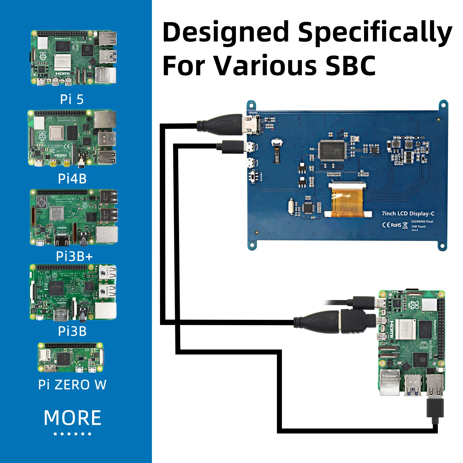 Raspberry Pi 7-Zoll-Bildschirm, IPS TFT LCD HDMI-Display – Bild 4