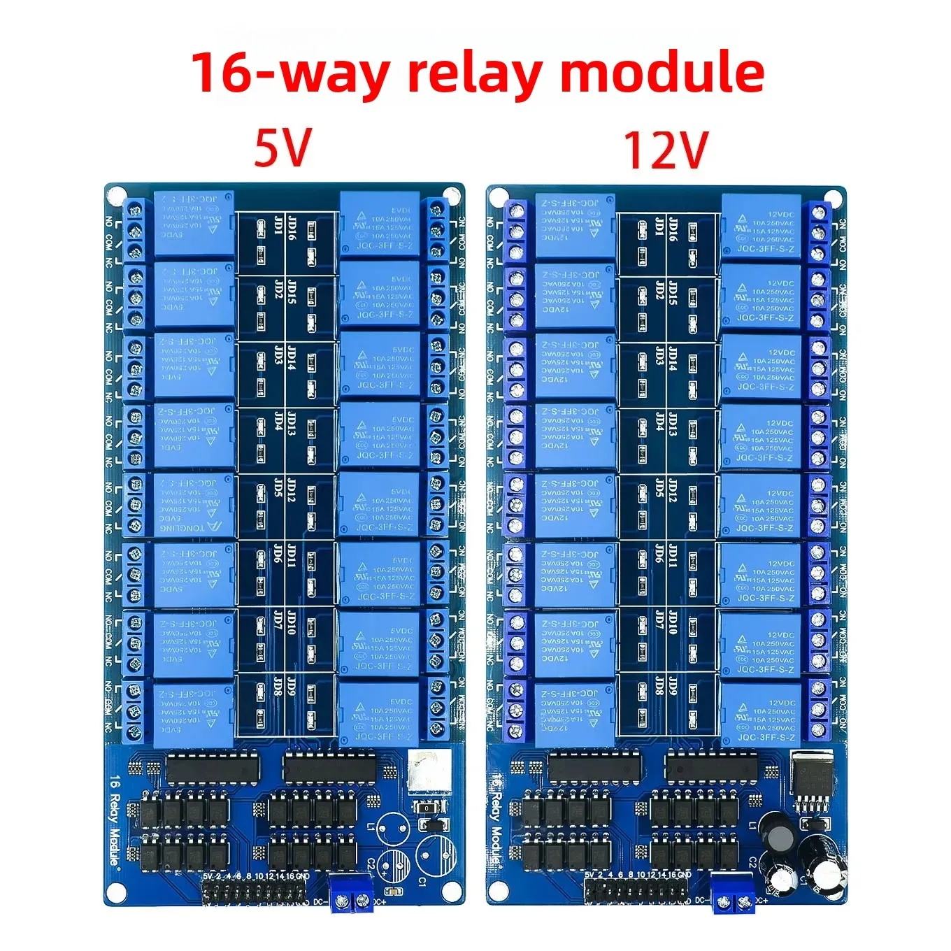 5V 12V 16-Kanal-Relaismodul für Arduino ARM PIC AVR DSP Elektronisches Relaismodul mit Optokoppler-Isolation