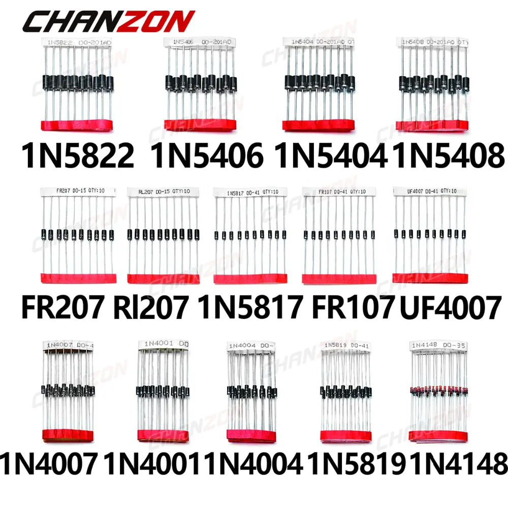 14-Werte-Schottky-Dioden-Sortiment-Set mit schneller Schaltung 1N4001 1N4004 1N4007 1N5408 UF4007 FR207 1N5817