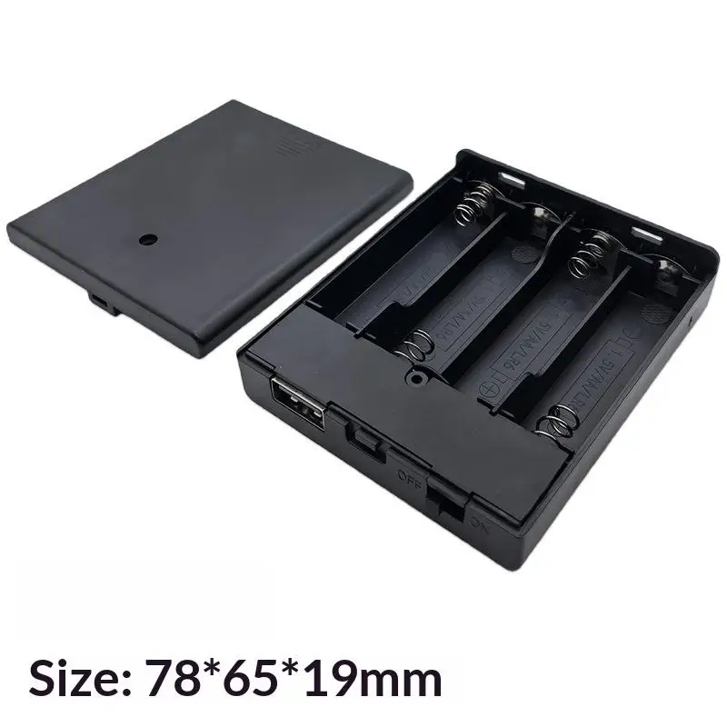 4xAA Batteriehalter mit USB-Anschluss & Schalter, Konvertierbar zu 5V DC Powerbank, Tragbare Strombox