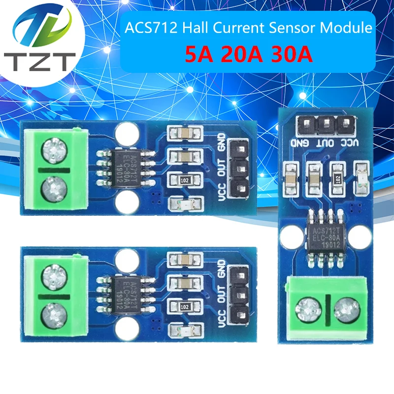 Hall-Stromerkennungsmodul TZT ACS712 5A 20A 30A Hall-Stromsensoren-Modul für Arduino ACS712TELC- 5A/20A/30A