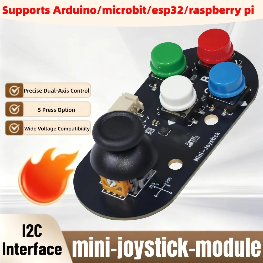 Mini-I2C-Joystick-Gamepad-Modul für Arduino/Raspberry Pi - 4 Tasten (A/B/C/D) X/Y Dual-Axis-Steuerung